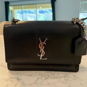 Saint Laurent Black Crossbody Bag with Silver Accents
